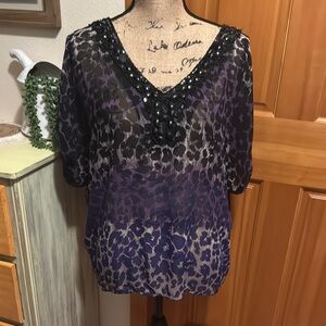 Like new Love 21 Purple and Black animal print sheer with gorgeous beading